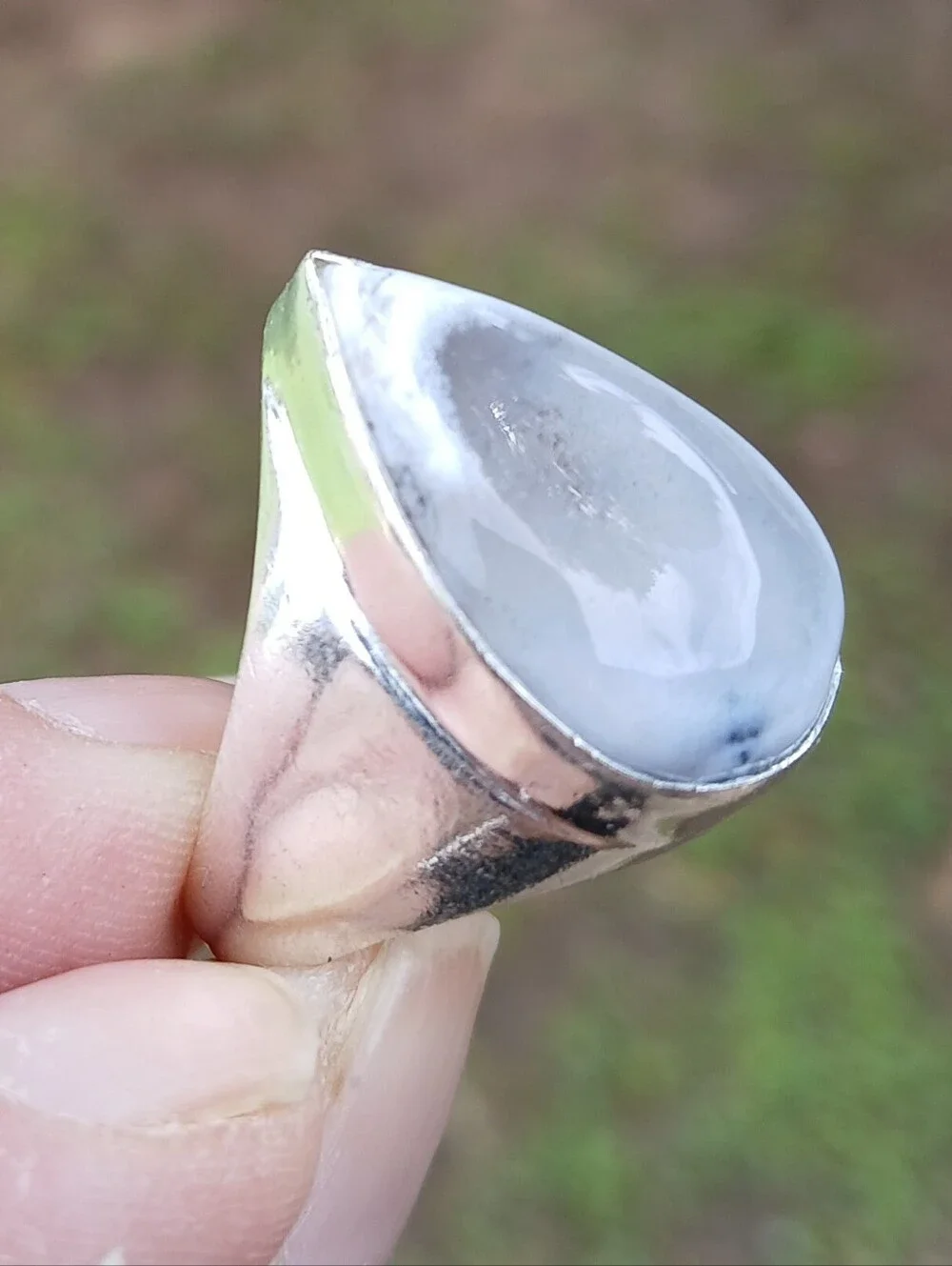 New Men's Dendritic Opal 925 Silver Ring.